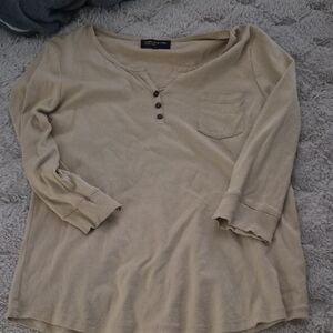 Jones New York Beige Buttoned Henley Top